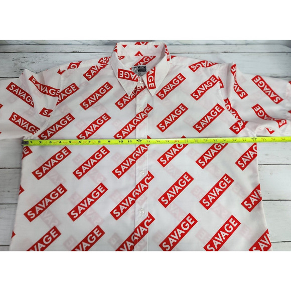 Weekend Warrior 'Savage' Button Down Casual Short Sleeve Men's Shirt Size Large - Picture 5 of 9